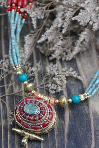 Tibetan Gold Locket Gau Necklace