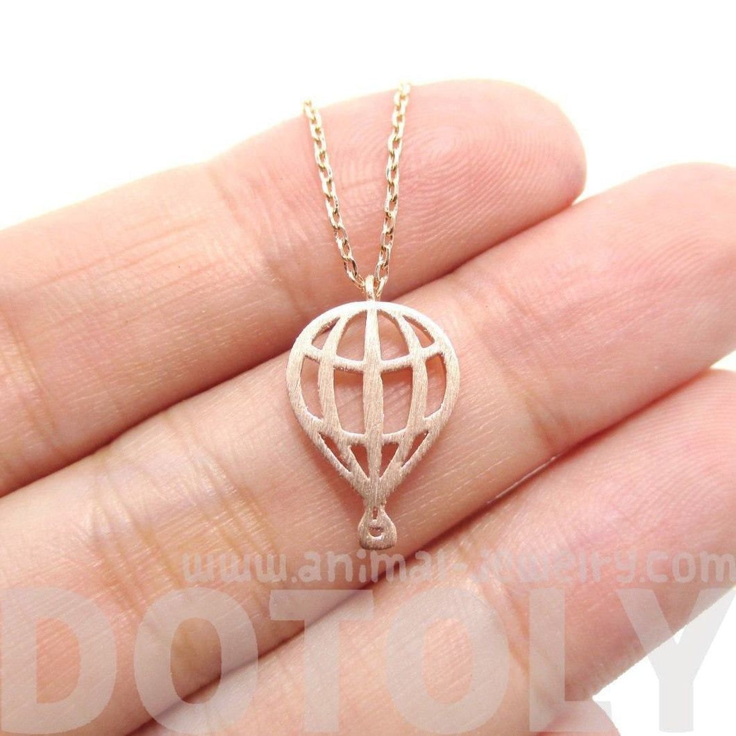 Miniature Hot Air Balloon Shaped Cut Out Charm Necklace in Rose Gold | DOTOLY