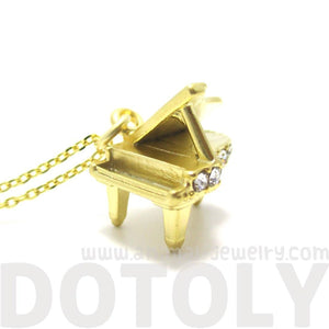 Miniature Music Realistic Grand Piano Pendant Necklace in Gold