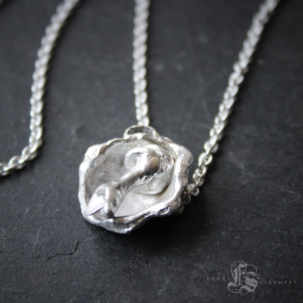 Organic Water Cast Sterling Silver Mushroom Necklace.