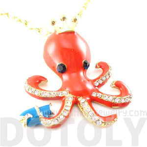 Octopus with Crown Shaped Animal Pendant Necklace in Orange | DOTOLY
