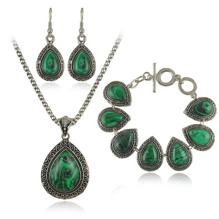 Fashion Vintage Green Malachite Stone Jewelry Sets