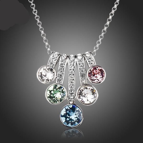 Flower With Colorful Stellux Austrian Crystals Pendant Necklace TN0143