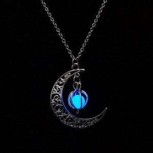 Glow In the dark Necklace Moon shape Hollow with ball