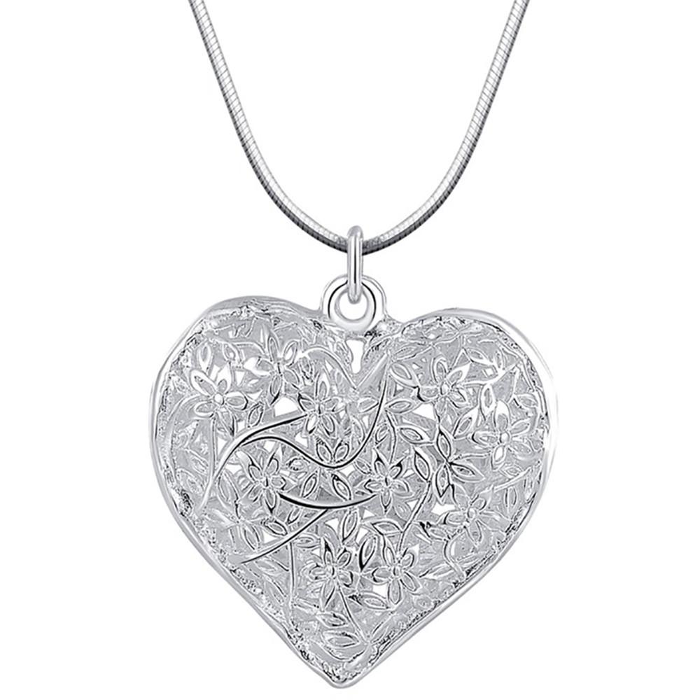 Fashion Jewelry Charm Silver Plated Pendant Heart Hollow Necklace Elegant Retro