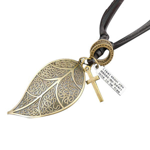Influx Men And Women Retro Leather Leaf Necklace Leather Cord Necklace GD