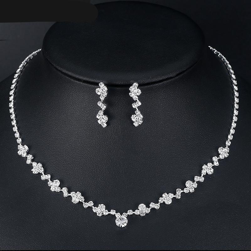 Mecresh 2017 Fashion Geometric Bridal Jewelry Sets for Women Clear Crystal Necklace Earrings Sets Party Wedding Jewelry MTL507