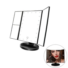 Load image into Gallery viewer, Vanity Makeup Mirror Trifold 21 LED Lighted with Touch Screen 1x/2x/3x Magnification and USB Charging 180°Adjustable Stand for Countertop Cosmetic Makeup