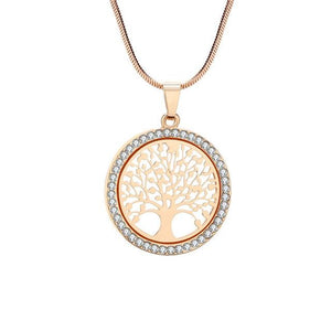 Tree of Life Crystal Round Small Pendant Necklace Gold Silver Colors Bijoux Collier Elegant Women Jewelry Gifts