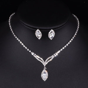Fashion Water Drop Bridal Jewelry Sets for Women Clear Crystal Necklace Earrings Sets Bridal Party Wedding Jewelry Gift TZ008
