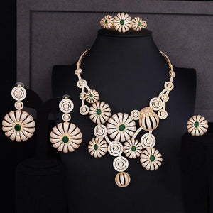 GODKI Super Luxury Poppy Flower Cubic Zircon Earring Necklace Set Indian Birdal Jewelry sets For Women African Beads Jewelry Set