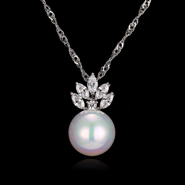 Simulated Pearl Necklace Women With Marquise Zircon Crystal Pendant Necklaces Jewelry Collar Best Friend Gift bijoux AN149