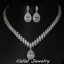 Load image into Gallery viewer, CWWZircons High Quality Cubic Zirconia Wedding Necklace and Earrings Luxury Crystal Bridal Jewelry Sets for Bridesmaids T109