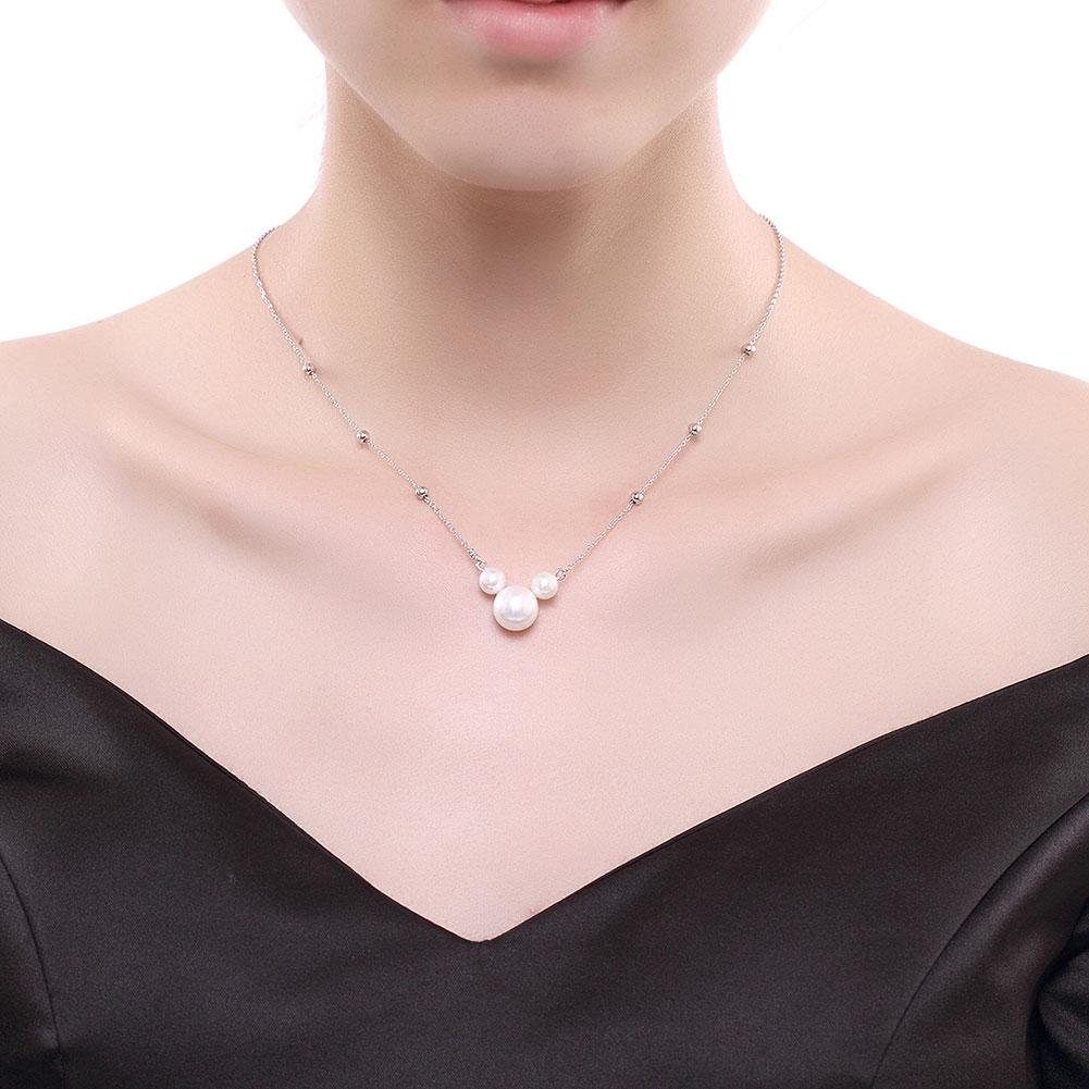 Sterling Silver Three Bead Pearl Necklace