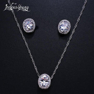 Fashion Round Zirconia Wedding Jewelry Sets for Women Gift Crystal White Gold Color Earrings and Necklace Jewellery Set