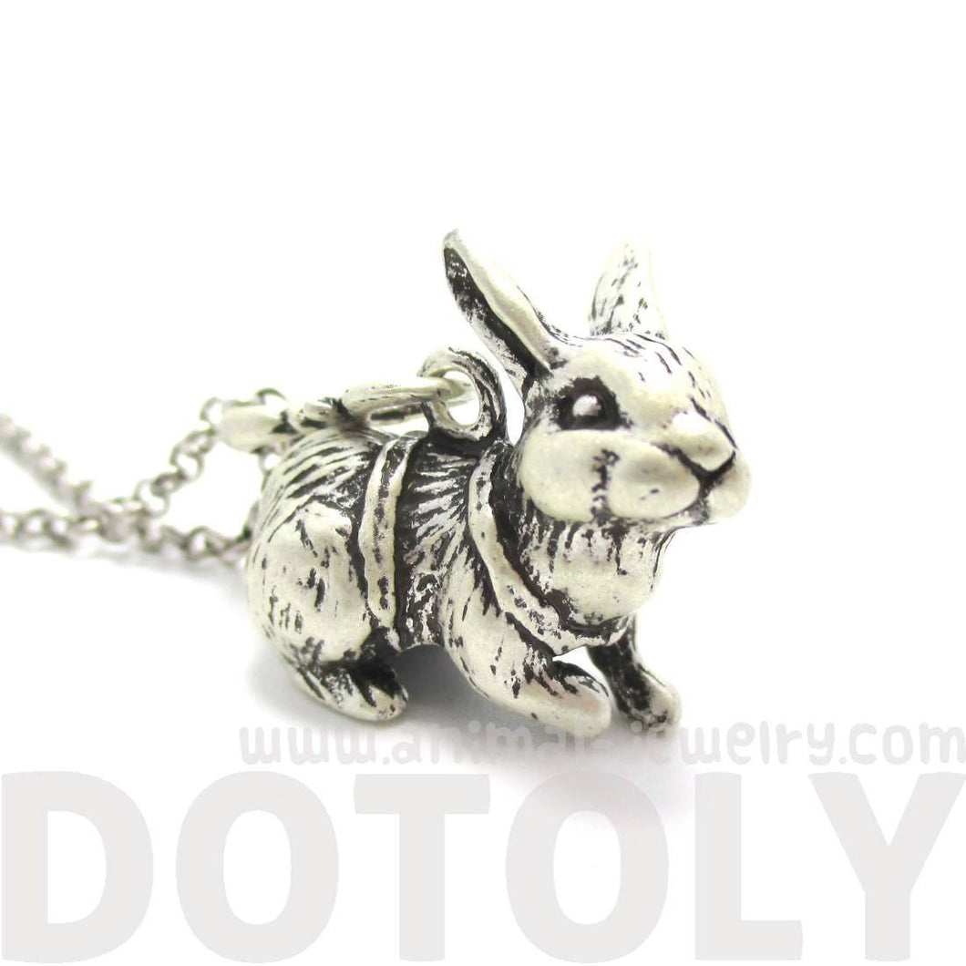Realistic Bunny Rabbit Shaped Pendant Necklace in Silver | DOTOLY