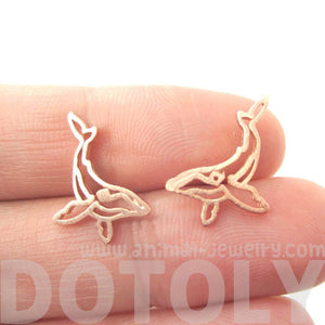 Realistic Humpback Whale Silhouette Animal Stud Earrings in Rose Gold | DOTOLY