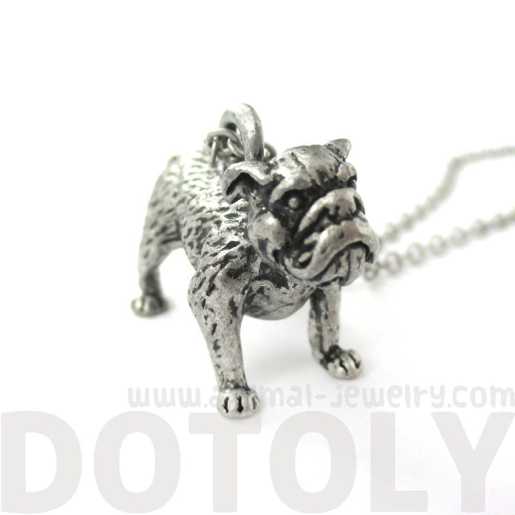 Realistic Life Like Bulldog Shaped Animal Pendant Necklace in Silver | Jewelry for Dog Lovers