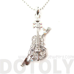 Realistic Miniature Musical Instrument Violin Shaped Pendant Necklace in Silver