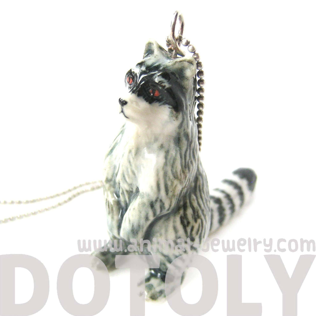 Ring-Tailed Lemur Porcelain Ceramic Animal Pendant Necklace | Handmade