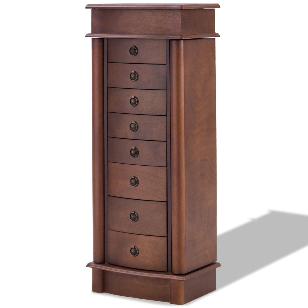 Wood Armoire Storage Chest Box Stand Jewelry Cabinet
