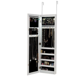 Wall And Door Mirrored Jewelry Cabinet With LED Light