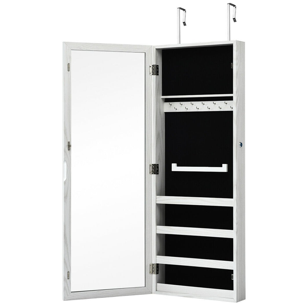Lockable Armoire Mounted Mirrored Jewelry Cabinet