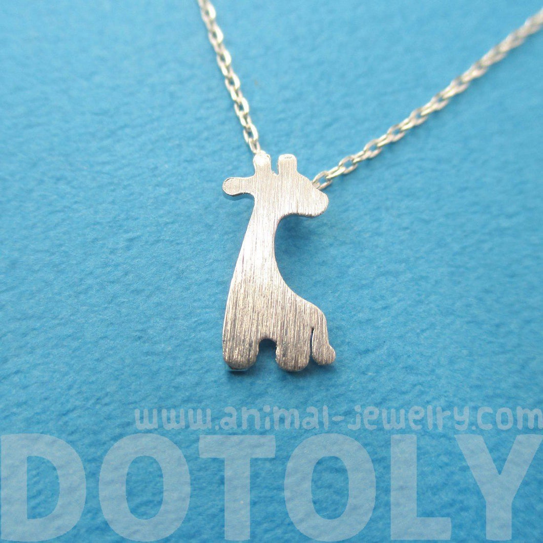 Simple Giraffe Silhouette Shaped Pendant Necklace in Silver | Animal Jewelry