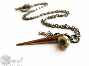 Vampire Slayer Stake Necklace in Gunmetal with Glass Garlic Bulb. Buffy Fan. Gothic