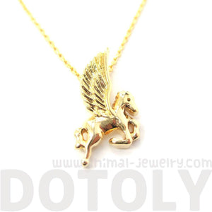 Small Unicorn Pegasus Shaped Charm Necklace in Gold | Animal Jewelry