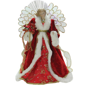 14.5" Lighted Fiber Optic Angel with Red Gown Christmas Tree Topper