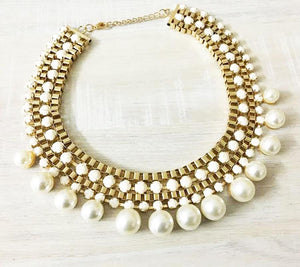 24K GoldPlated White Pearl Statement Necklace