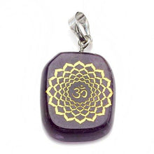 Load image into Gallery viewer, 7 Chakra Oval Reiki Healing Crystal Engraved Chakra Symbols Natural Gemstone Pendant Necklace
