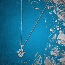 Load image into Gallery viewer, 925 Sterling Silver Evil Eye Hamsa Hand Fatima Good Luck Blue CZ Vintage Pendant Necklace, Box Chain 18"