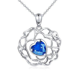 925 Sterling Silver Hollow Creative Rose Flower Pendant Necklace for Lady Women