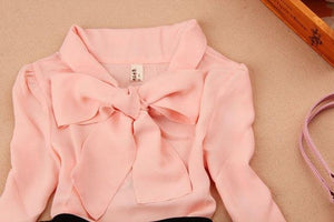 2019 spring girls blouse clothes children school clothes children blouse cute girl bow chiffon shirt Child 5 colors age 1-16Y