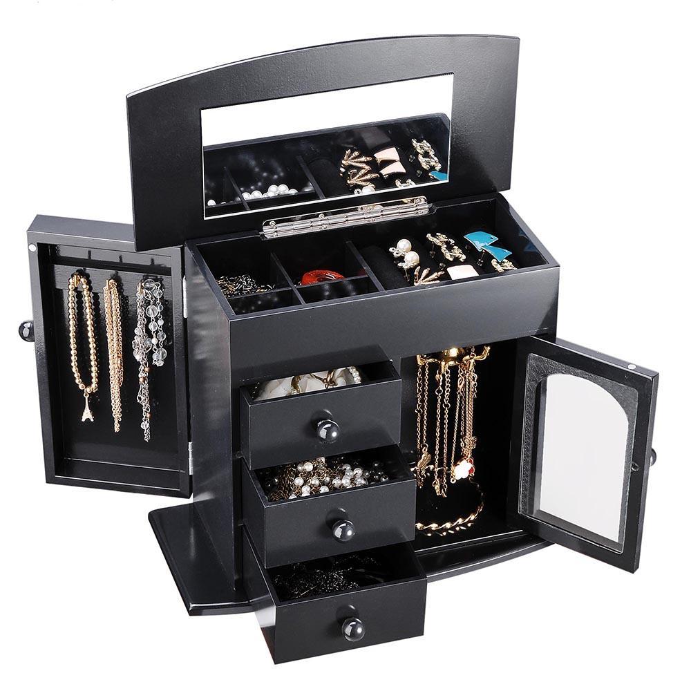 Yescom Jewelry Organizer Box with Mirror Necklace Earring Hook Color Opt